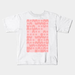 Girly Pinkish Geometric Pattern - Flowers & Stars Kids T-Shirt